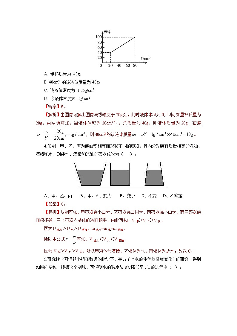 2021-2022学年初中物理教科版八年级上册 6.2 物体的密度 同步习题02