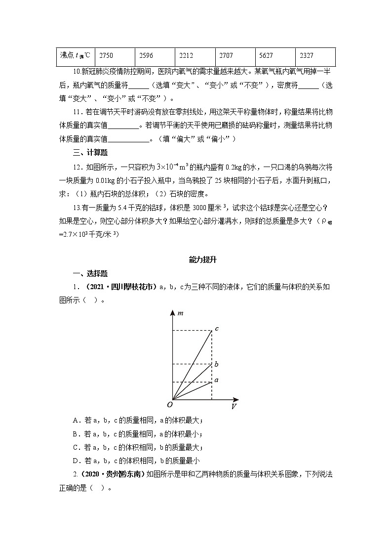 2021-2022学年初中物理教科版八年级上册 6.2 物体的密度 同步习题03