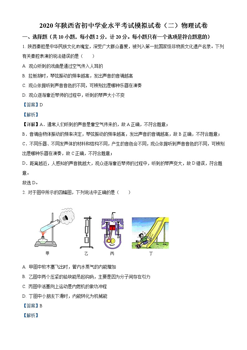 精品解析：2020年陜西省臨潼區(qū)中考二模物理試題（解析版）第1頁