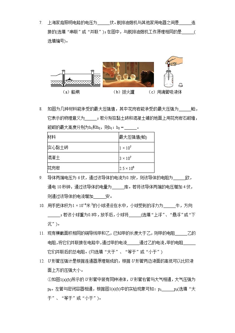 2021-2022学年上海市普陀区九年级(上)期末物理试卷(一模)第2页