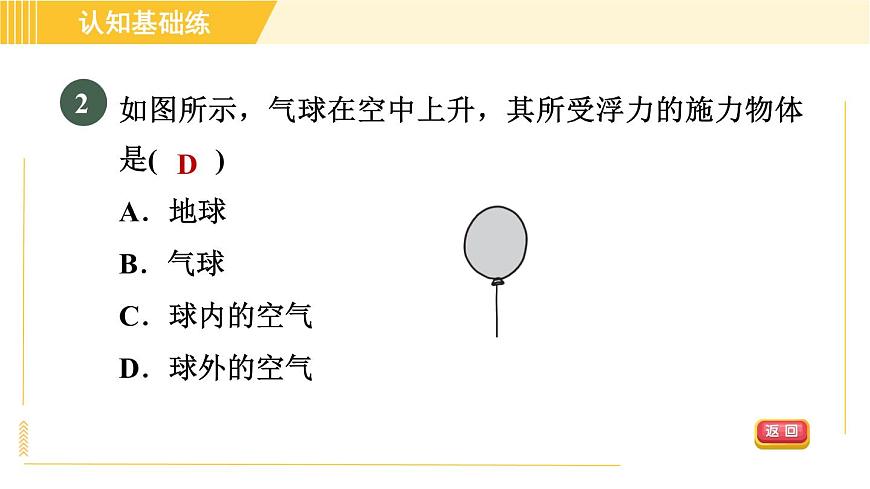 人教版八年級(jí)下冊(cè)物理 第10章 10.1目標(biāo)一 認(rèn)識(shí)浮力 習(xí)題課件第4頁(yè)