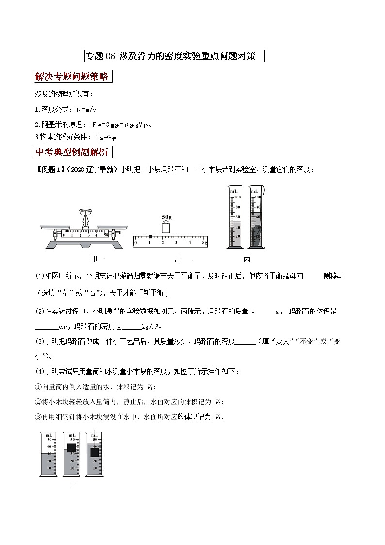 专题06涉及浮力的密度实验重点问题对策(解析版)第1页