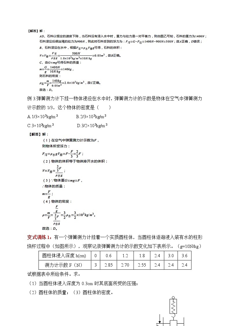 初中物理中考二轮专题练习 题型16 称重法测量浮力计算题02