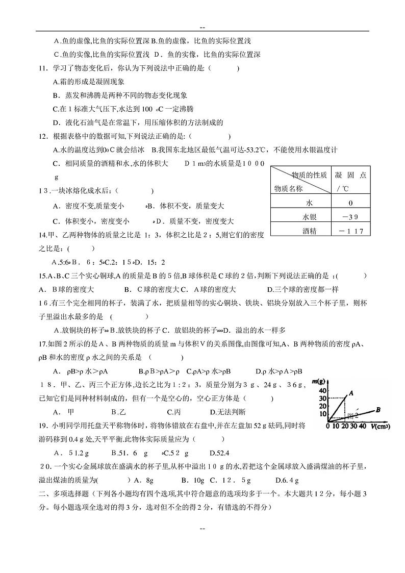 初二物理上册期末试卷及答案整理好第2页