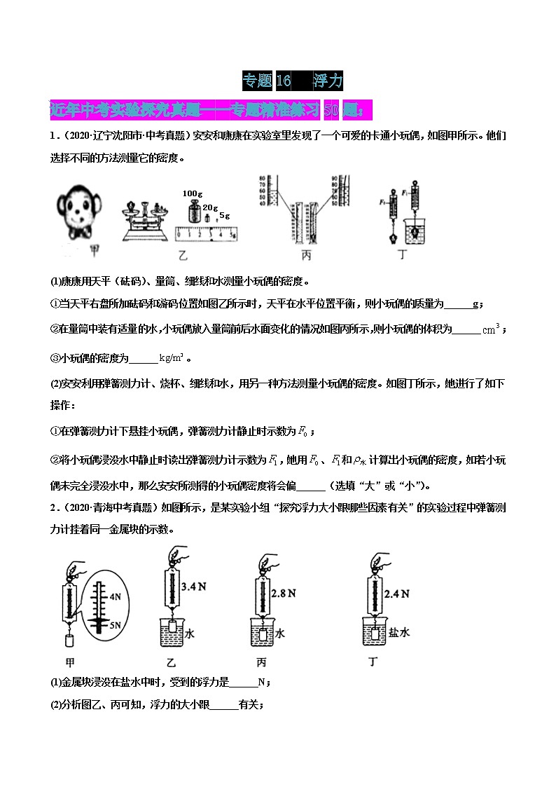 专题16 浮力(原卷版) 第1页