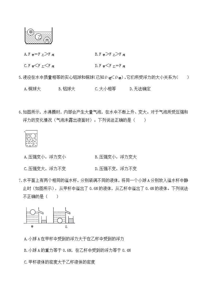 10.2阿基米德原理（同步基礎(chǔ)練習(xí)）原卷版第2頁(yè)
