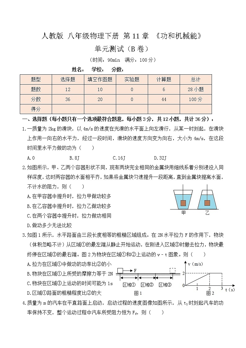 11.5人教版八年级下册物理第11章《功和机械能》单元测试(B卷)原卷版第1页