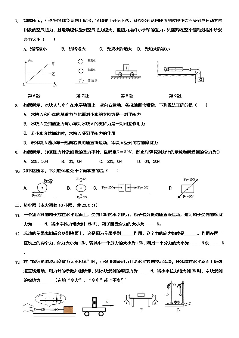 第七章 力與運(yùn)動單元檢測--拔高題2021-2022學(xué)年滬科版八年級下冊物理(word版 含答案)第2頁