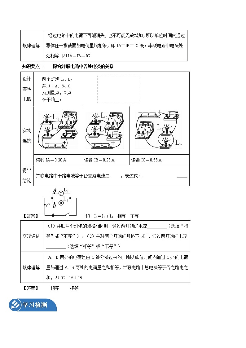 15.5 串、并聯(lián)電路中電流的規(guī)律 同步學(xué)案 初中物理人教版九年級(jí)全一冊(cè)（2022年）第2頁(yè)
