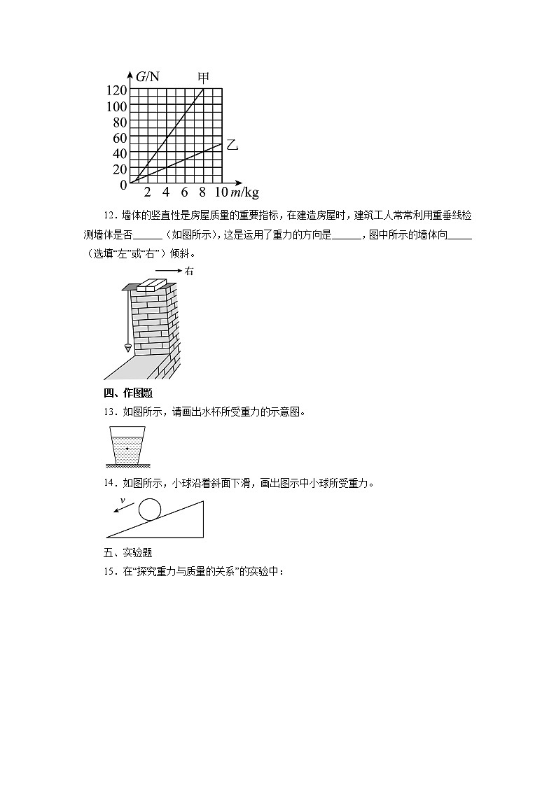 人教版八年级下学期 《7.3 重力》同步练习第3页