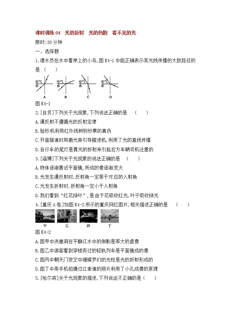 中考物理一轮复习04《光的折射光的色散看不见的光》课时训练(含答案)第1页