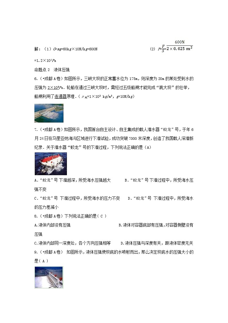 中考物理一輪復(fù)習(xí)第8講《壓強(qiáng)》考點(diǎn)通關(guān)練習(xí)（含答案）第3頁