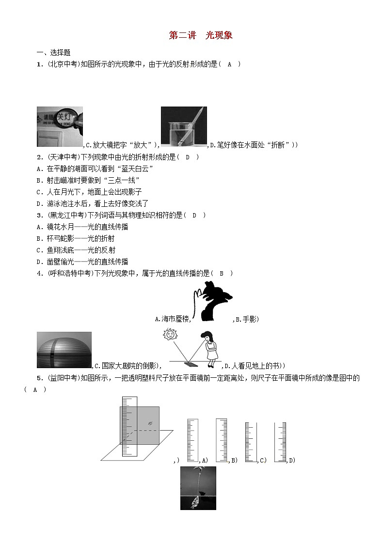 中考物理一轮复习第2讲《光现象》复习练习卷(含答案)01