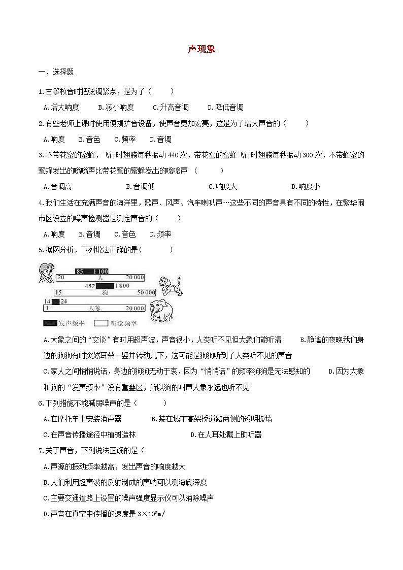 中考物理三轮冲刺《声现象》专题复习冲刺训练 (含答案)01