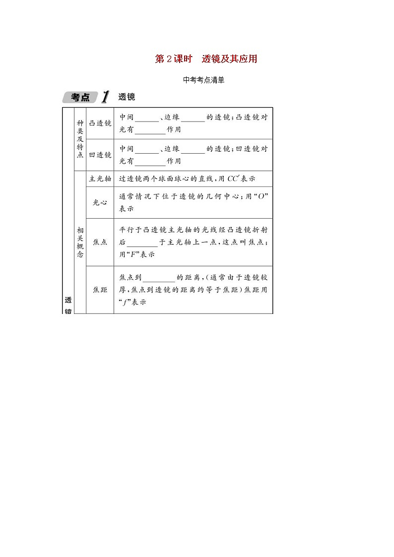 中考物理一轮复习讲与练第03讲《第2课时透镜及其应用》(含答案)01