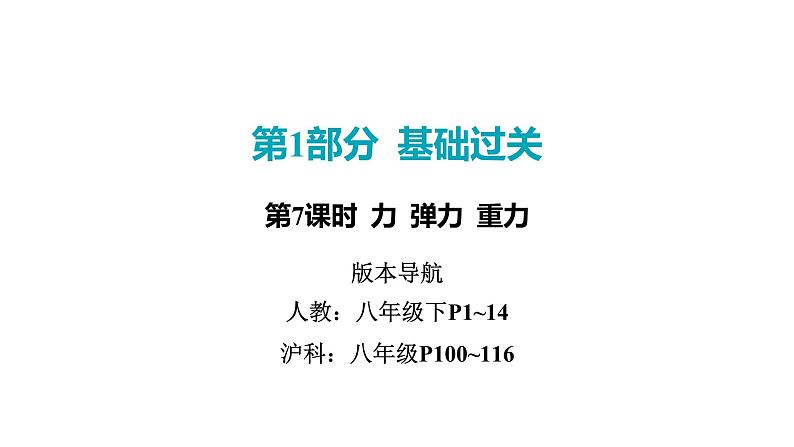 2022中考一轮复习 第一部分 基础资料 第7课时 力 弹力 重力课件PPT第1页
