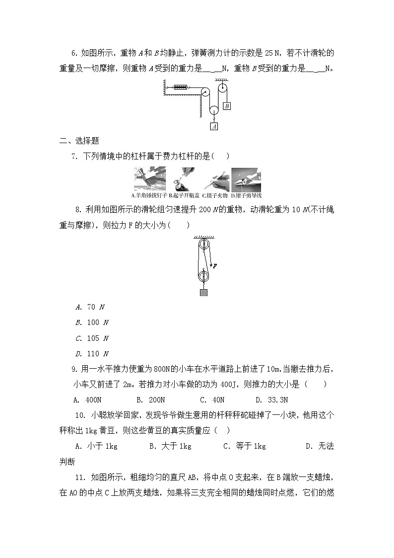 2022年中考物理复习第十章 机械与人检测题(无答案)第2页