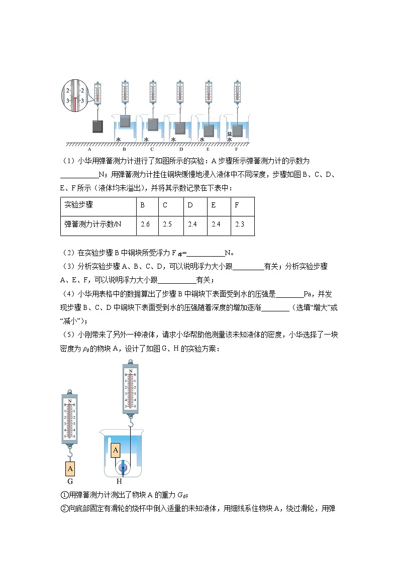 2022年中考物理总复习力学实验——探究影响浮力大小的因素专题训练(无答案)03