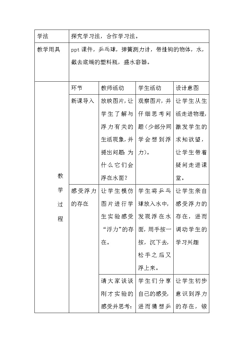 教科版物理八年级下册 2 认识浮力(1)(教案)03