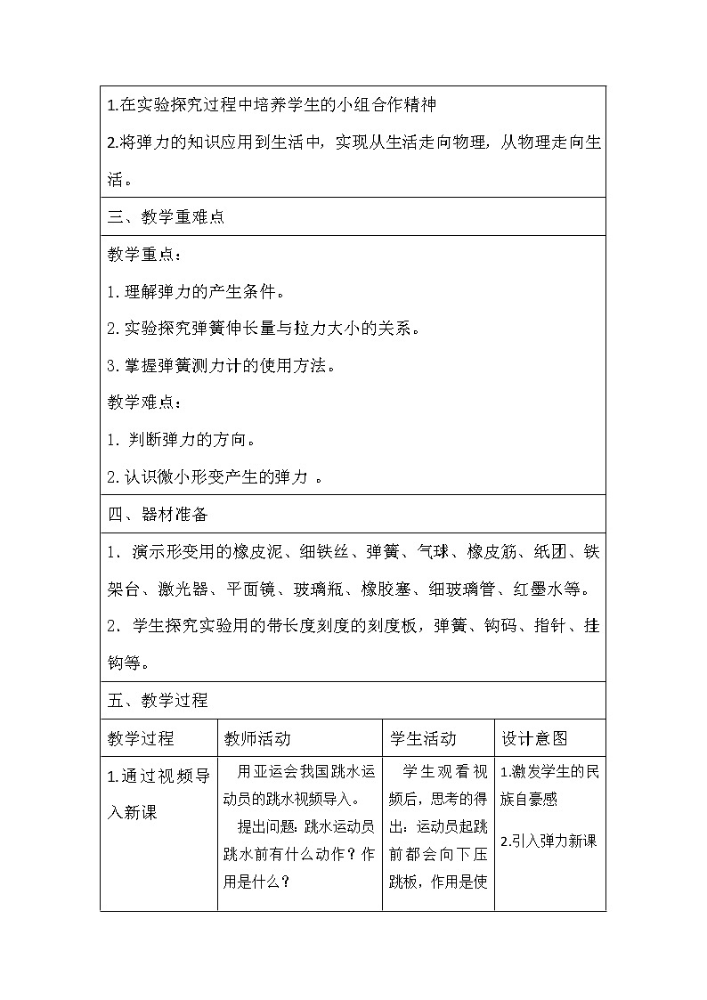 教科版物理八年级下册 7.3弹力 弹簧测力计(教案)第2页