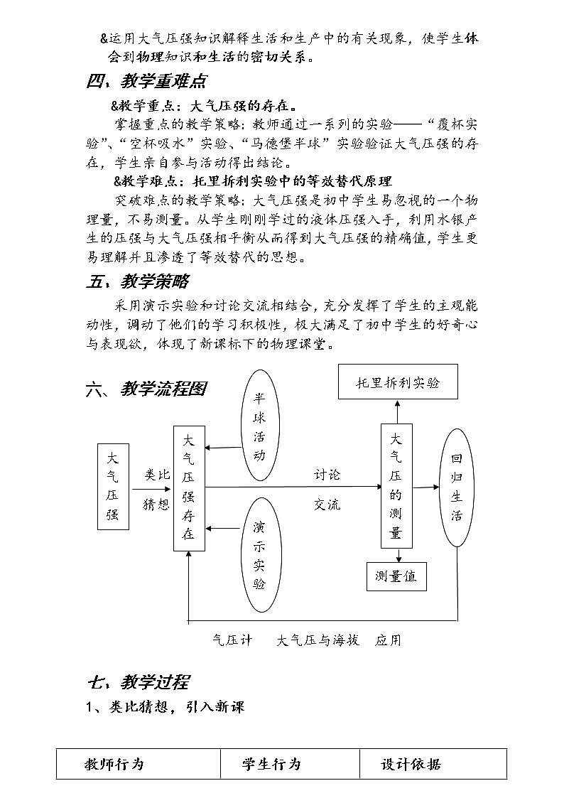 教科版物理八年级下册 9.4 大气压强(教案)第2页