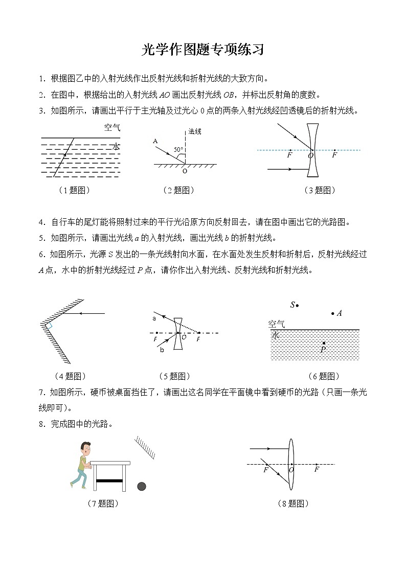 2022年中考物理复习专题练习《光学作图题》(word版含答案)第1页