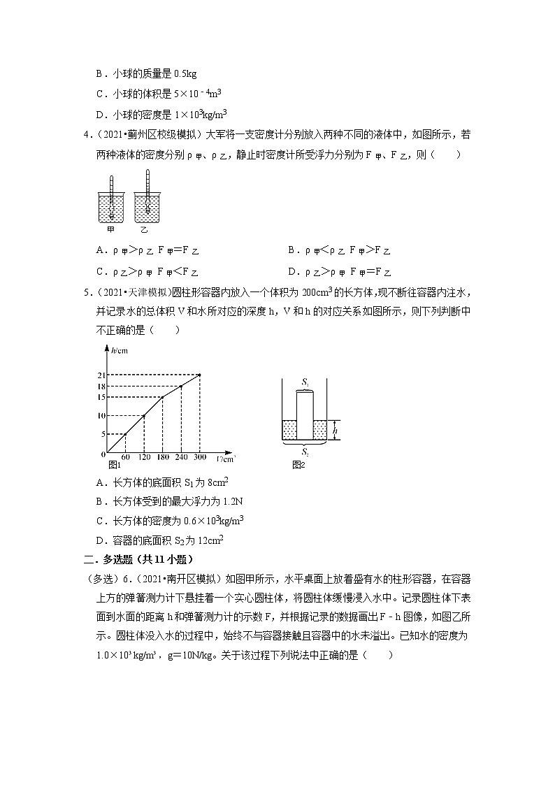 2022年天津市中考物理专题练5-浮力第2页