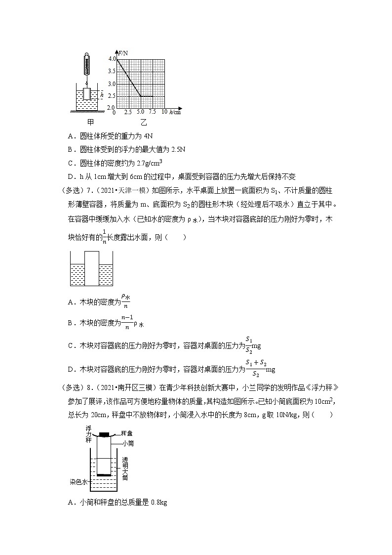 2022年天津市中考物理专题练5-浮力第3页