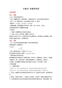 2022年中考物理二轮总复习突破精讲精练)专题06质量和密度