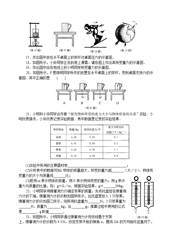 【同步练习】苏科版初二物理下册 第8章《力》8.2 重力 力的示意图(含答案)(1)第3页