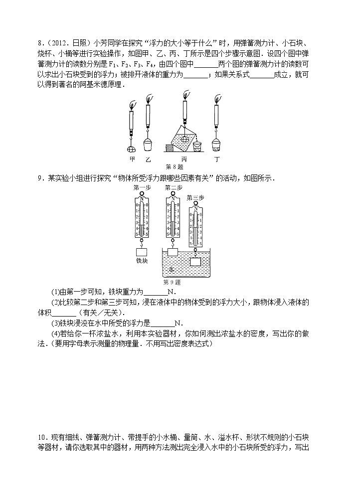 【同步练习】苏科版初二物理下册 第10章《压强和浮力》10.4浮力阿基米德原理)练习(含答案)第2页