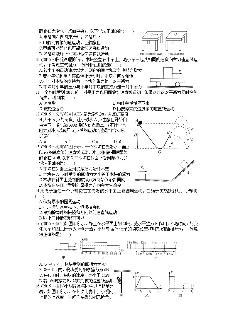 2021-2022学年苏科版初二物理下册第九章《力与运动》综合测试卷(B)及答案02