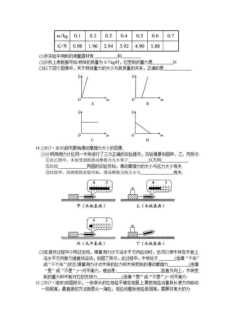 2021-2022学年苏科版初二物理下册第八章《力》(含答案)练习题第3页