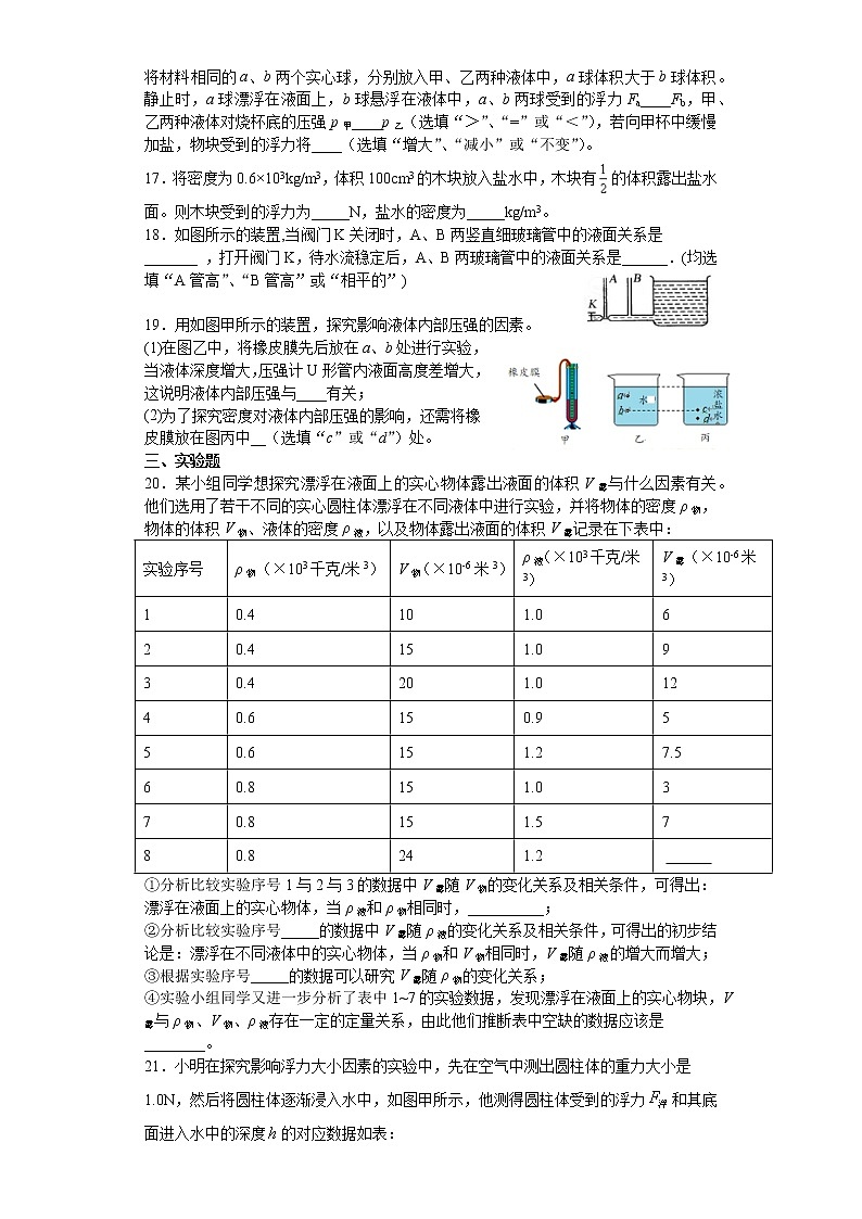 2021-2022学年苏科版初二物理下册第十章《压强和浮力》综合测试(含答案)第3页