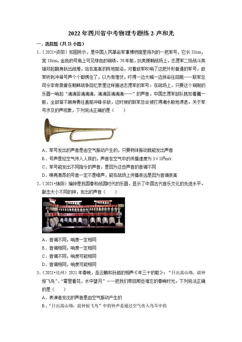 2022年四川省中考物理复习专题练2-声和光第1页