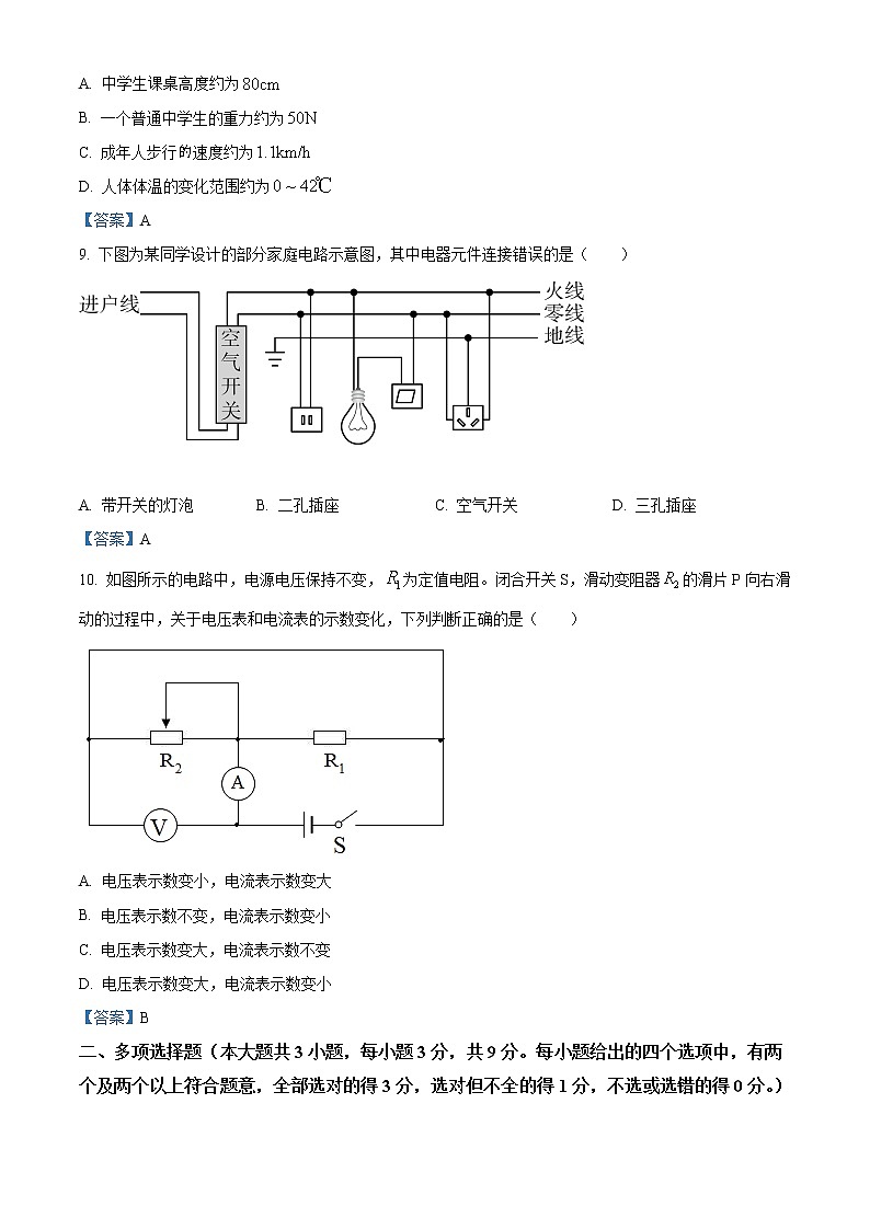 2021年天津市红桥区中考二模物理试题03