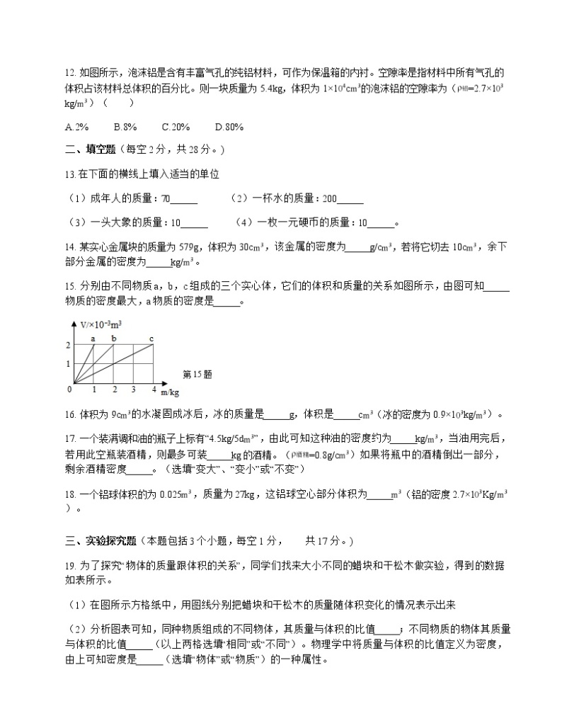 八年级物理第六章《物质的物理属性》单元检测卷（苏科版）03