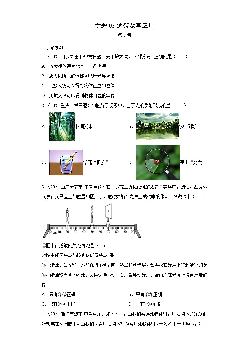 2021年中考物理真题分项汇编(全国通用)专题03透镜及其应用(原卷版)(第1期)01