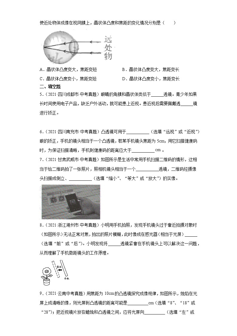 2021年中考物理真题分项汇编(全国通用)专题03透镜及其应用(原卷版)(第1期)02