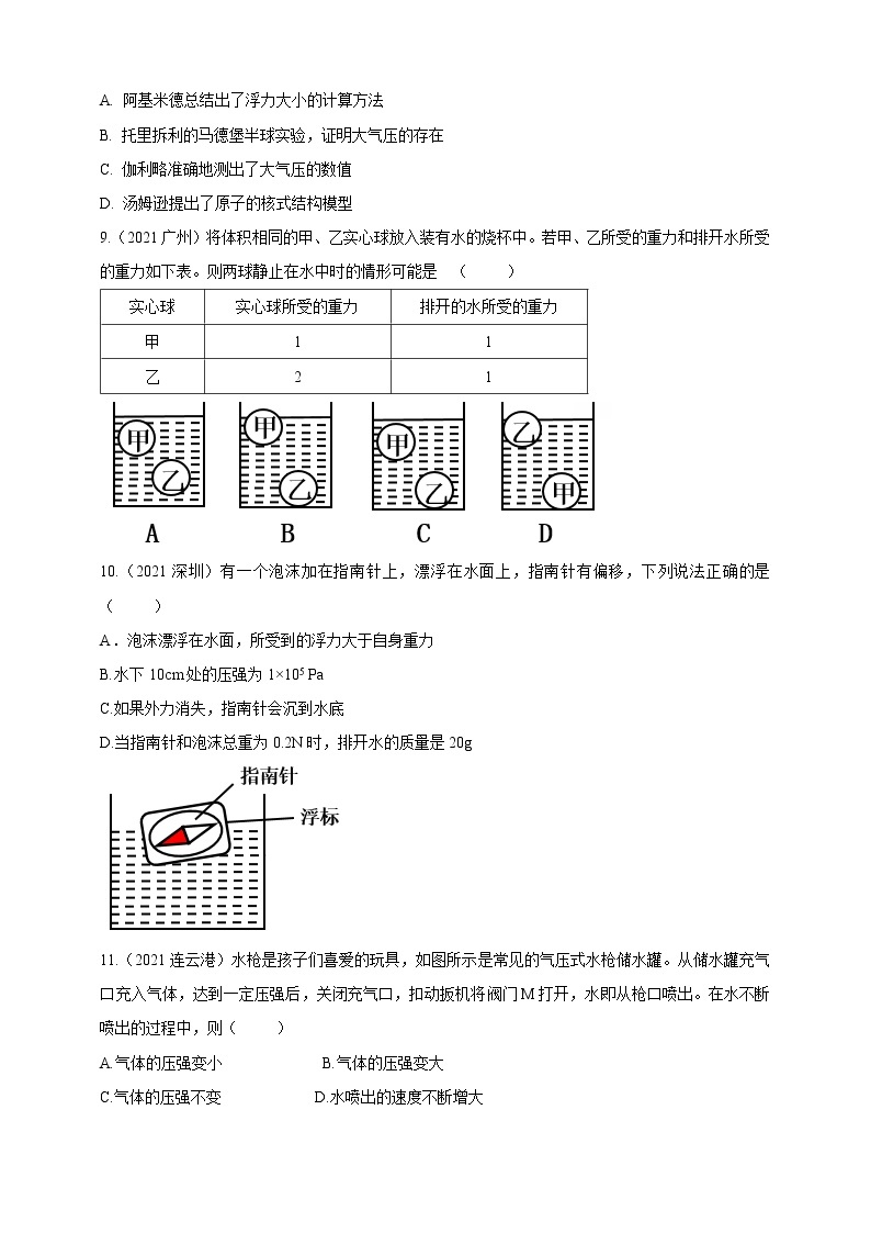 教科版八年级下册 第十章  流体的力现象练习题03