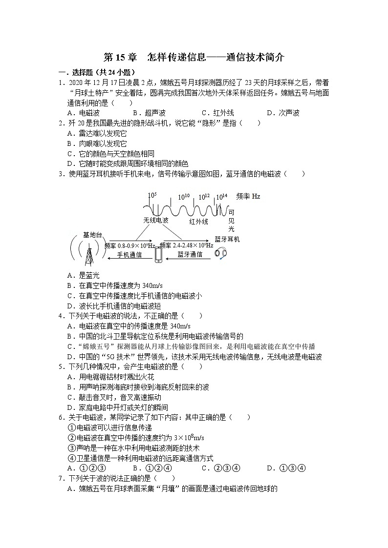 北师大版 九年级全册 第15章怎样传递信息——通信技术简介 单元卷第1页