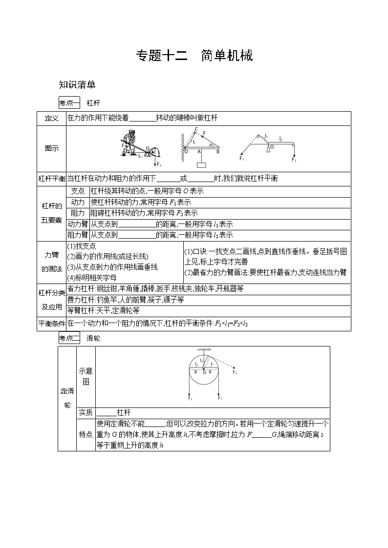 2022年中考物理复习专题12简单机械第1页