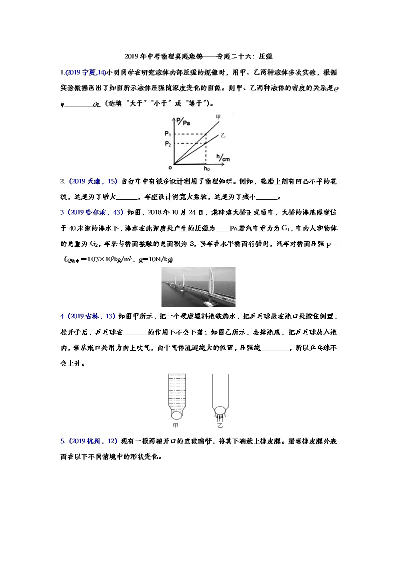 2019年中考物理真题集锦——专题二十六：压强（word版含答案）01