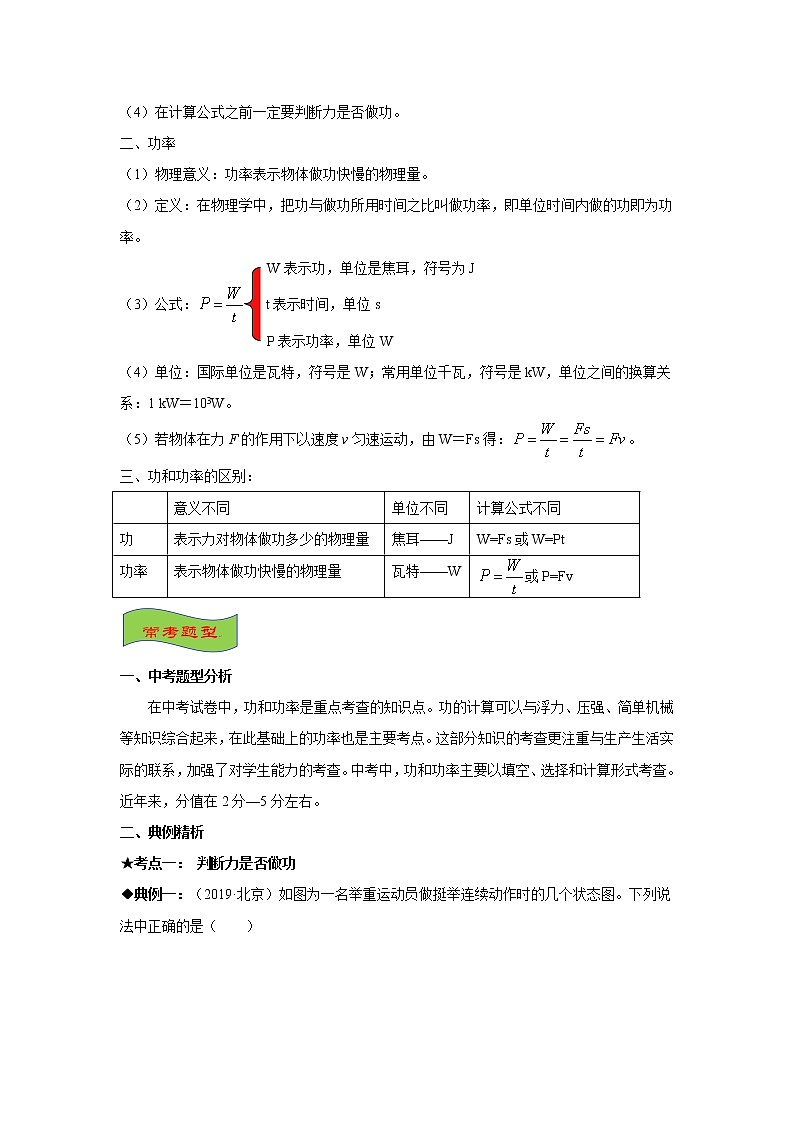 2021-2022学年初中物理中考专项:功和功率(考点概览+知识精析+常考题型+跟踪训练+答案解析)02
