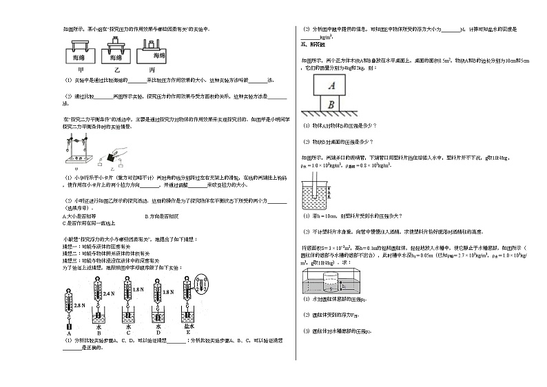 2020-2021学年安徽省阜阳市某校八年级下册期中测试物理试卷人教版第3页