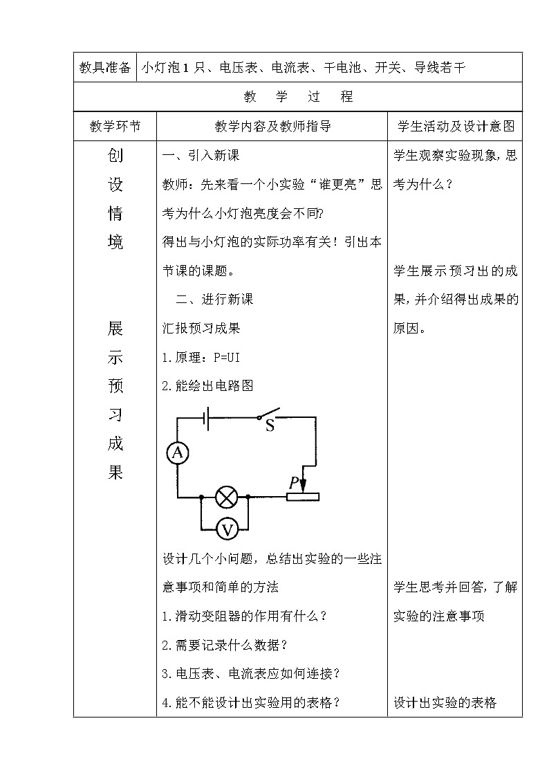 人教版九年級(jí)物理  18.3《測(cè)量小燈泡的電功率》 教案第2頁