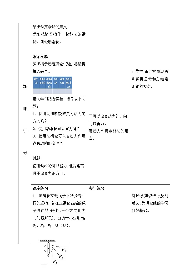 人教版八年级下册物理 12.2滑轮 教案第3页