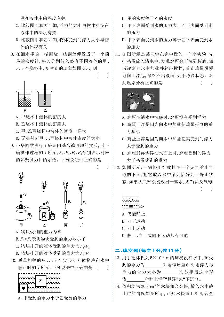 人教版8年級下物理第10章-章節(jié)測試卷A第2頁