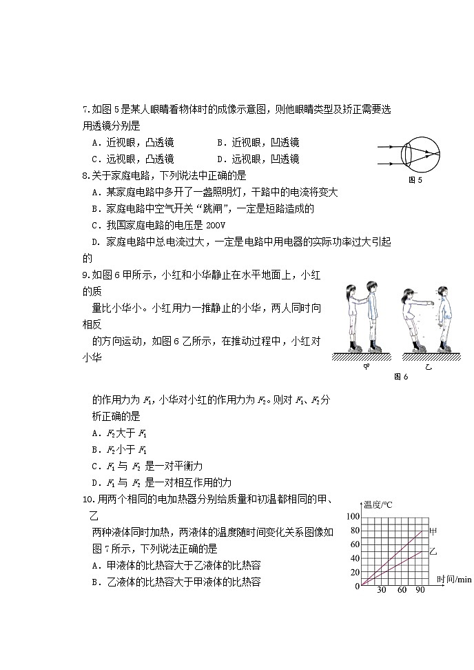 延慶區(qū)初三物理統(tǒng)練試題第2頁