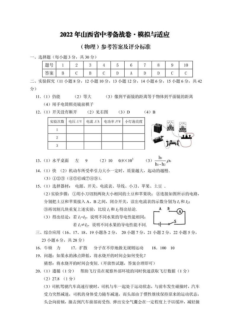 物理参考答案及评分标准(100分制)第1页
